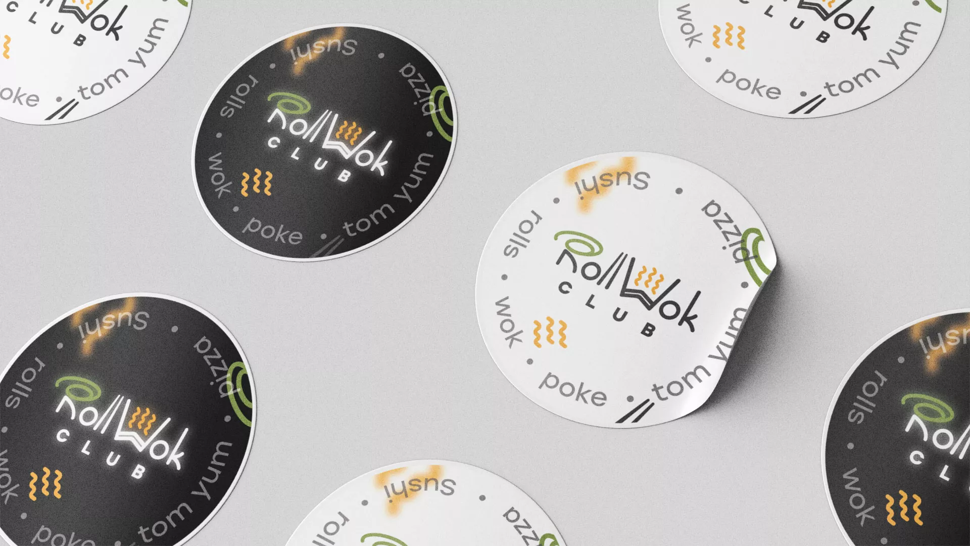 Разработка наклеек для суши-бара «Roll Wok Club» в Юже
